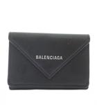 バレンシアガ BALENCIAGA ペーパー ミニ ウォレット 財布 三つ折り レザー ロゴ 黒 ブラック /XZ ■OH ■GY18