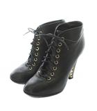 シャネル CHANEL ショートブーツ レザー ラウンドトゥ ハイヒール パール 編み上げ レースアップ 35.5 22.5cm 黒 ブラック /XZ ■GY18