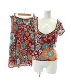 マックス&コー MAX&CO. セットアップ 上下 Tシャツ カットソー 半袖 Uネック フレアスカート ロング 花柄 総柄 M L 赤 レッド /XZ ■GY18