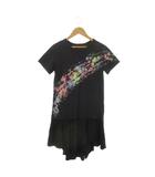 ディーゼル DIESEL Tシャツワンピース ひざ丈 10 黒 ブラック スプラッシュ柄 ペイント柄 マルチカラー フリル アシンメトリー J00255_0EDAA /MN19 ■GY18