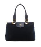 ロベルタディカメリーノ Roberta di Camerino ベルベット ベロア ハンドバッグ レザーハンドル ロゴ 紺 ネイビー /UO ■GY11