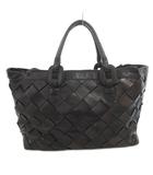 イビサ IBIZA ハンドバッグ レザー 黒 ブラック 編み込み ファスナー開閉 /FF ■GY18