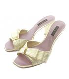 ルイヴィトン LOUIS VUITTON ミュール サンダル レザー オープントゥ ハイヒール モノグラム リボン 36 23㎝ ゴールド色 /XZ ■GY18