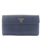 プラダ PRADA 長財布 三つ折り 牛革 サフィアーノレザー Wホック ロゴ ゴールド金具 紺 ネイビー /XZ ■OH ■GY11