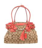 コーチ COACH F13068 キャリーオール シグネチャー ハンドバッグ トート 肩掛け タッセル ロゴ キャンバス レザー 茶 ブラウン 赤 レッド系 /GV ■GY18