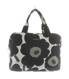 マリメッコ marimekko ハンドバッグ トート キャンバス ウニッコ柄 総柄 ロゴ 黒 ブラック 白 ホワイト /XZ ■GY18