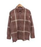 ワイシャツ ドレス チェック柄 長袖 L 茶 ブラウン /FF ■GY18