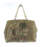 シンクビー! Think Bee ゴールデンクリムト ハンドバッグ トート キャンバス ラメ スパンコール ビーズ 総柄 ゴールド色 /XZ ■GY18