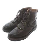 カントリーブーツ ショート 牛革 レザー ウィングチップ メダリオン フリンジ 27㎝ 茶色 ブラウン 51414-233 /XZ ■GY40