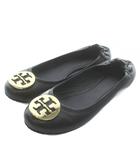 トリーバーチ TORY BURCH バレエシューズ パンプス フラット レザー ラウンドトゥ ロゴ ゴールド金具 8 25㎝ 黒 ブラック /XZ ■GY40