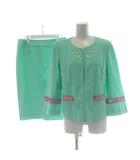 レオナール LEONARD セットアップ 上下 ノーカラージャケット タイトスカート ひざ丈 カットワーク 40 緑 グリーン /PP  ■GY40