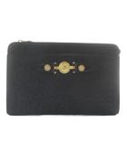 ジャンニヴェルサーチ ヴェルサーチェ GIANNI VERSACE クラッチバッグ セカンドバッグ レザー オーストリッチ型押し サンバースト ゴールド金具 黒 ブラック /XZ ■GY18