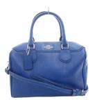 コーチ COACH 2WAY ハンドバッグ ショルダー 青 ブルー ボストン型 ロゴプレート チャーム付き /FF ■GY18
