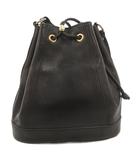 ロンシャン LONGCHAMP ショルダーバッグ 巾着型 クロスボディ ロゴ レザー 黒 ブラック /FF ■GY18