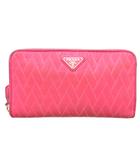 プラダ PRADA 長財布 サイフ キルティング プレート ラウンドファスナー ショッキングピンク /YJ ■GY11