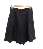 シャネル CHANEL ヴィンテージ キュロット ショートパンツ タック 麻 リネン ココマーク 金ボタン 40 紺 ネイビー P05046V03871 /JS ■GY42