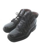 グッチ GUCCI ショートブーツ レザー スエード スクエアトゥ レースアップ ロゴ 刺繍 35.5 22.5㎝ 黒 ブラック /XZ ■GY18