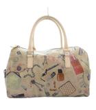 ポールスミス PAUL SMITH ハンドバッグ ミニボストン メイク柄 総柄 ロゴ刻印 レザー ベージュ系 /GV ■GY18