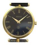 グッチ GUCCI 腕時計 ウォッチ クォーツ ローマン 黒文字盤 ロゴ レザーベルト ゴールド色 ■GY18 /MQ ■OH