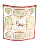 エルメス HERMES カレ90 GRAND APPARAT 盛装の馬 スカーフ 大判 絹 シルク 総柄 ロゴ 赤 レッド ベージュ 白 ホワイト /XZ ■OH ■GY18