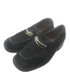 グッチ GUCCI ローファー スエード スクエアトゥ Gロゴ ゴールド金具 38.5 25.5㎝ 黒 ブラック /XZ ■GY17