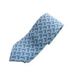 エルメス HERMES ネクタイ レギュラータイ 総柄 ロゴ 絹 シルク 青 ブルー ■GY17 /MQ ■OH