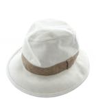 エルメス HERMES 帽子 ハット 麻 リネン やぎ革 レザー リボン バイカラー 60 グレー 茶色 ブラウン /XZ ■OH ■GY17