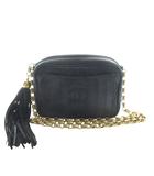 シャネル CHANEL ヴィンテージ マドモアゼル フリンジ チェーン ショルダーバッグ ポシェット ラムスキン 羊革 ココマーク ゴールドカラー金具 黒 ブラック /KW ■GY17