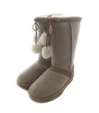 アグ オーストラリア UGG australia CLASSIC TALL WOOL KNIT STRIPED ムートンブーツ ボア ウール スエード ミドル ストライプ ボンボン付き US6 23㎝ ベージュ /XZ ■GY18