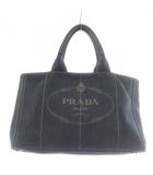 プラダ PRADA カナパ トートバッグ ハンド デニム ロゴ 三角プレート プリント インディゴ 紺 ネイビー /XZ ■OH ■GY18