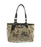 コーチ COACH ホースアンドキャリッジ トートバッグ ハンド キャンバス レザー ロゴ 総柄 ベージュ 黒 ブラック F15144 /XZ ■GY11