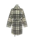 バーバリー ロンドン BURBERRY LONDON ステンカラーコート アウター 背抜き ミドル チェック柄 比翼ボタン ベルト付き 白 ホワイト 黒 ブラック /XZ ■GY18