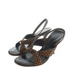 サンダル ハイヒール レザーロゴ ハラコ 36 23cm 茶 ブラウン ■GY11 /MQ ■OH