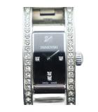 スワロフスキー SWAROVSKI ジャンク品 1186075 腕時計 ウォッチ クォーツ スクエア 黒文字盤 ロゴ 石付き シルバー色 ■GY18 /MQ