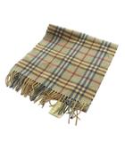 バーバリーズ Burberrys マフラー ロゴ チェック柄 カシミヤ フリンジ カーキ 茶 ブラウン ■GY11 /MQ