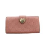 グッチ GUCCI シマ レザー 長財布 ウォレット GG ゴールド金具 ハート ピンク ■GY11 /MQ ■OH