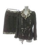 シャネル CHANEL 06P セットアップ 上下 3点セット テーラードジャケット シングル 3B 総裏地 ベルト タイトスカート ひざ丈 ベスト ツイード ウール混 カメリア ココマーク 36 S グレー /XZ ■GY18