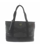 フレッドペリー FRED PERRY トートバッグ ウール混 ヘリンボーン 総柄 ロゴ 刺繍 黒 ブラック グレー /XZ ■GY18