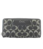 コーチ COACH 長財布 キャンバス レザー ラウンドファスナー シグネチャー ロゴ シルバー金具 黒 ブラック /XZ ■GY18