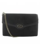 グッチ GUCCI オールドグッチ ショルダーバッグ チェーン スエード レザー ロゴ ゴールド金具 黒 ブラック /XZ ■OH ■GY18