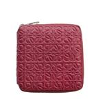 ロエベ LOEWE SQUARE ZIP WALLET リピートアナグラム スクエア ジップ ウォレット 二つ折り 財布 レザー ロゴ ラウンドファスナー 赤 レッド 紫 ■GY18 /MQ