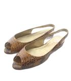 フランコ マルティーニ FRANCO MARTINI サンダル パンプス レザー ヘビ柄 オープントゥ ローヒール スリングバック 37.5 24.5cm 茶色 ブラウン /XZ ■GY18