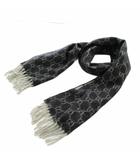 グッチ GUCCI マフラー ストール カシミヤ GG柄 総柄 フリンジ 黒 ブラック グレー /XZ ■OH ■GY18