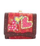 シンクビー! Think Bee アニマルハート 財布 三つ折り がま口 刺繍 スパンコール 総柄 茶色 ブラウン ピンク /XZ ■GY18