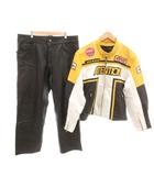 アテンション ATTENTION セットアップ レーシングレザージャケット ライダース シングル レザーパンツ ワッペン XL 黄 イエロー 黒 ブラック /YJ