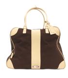 フォクシー FOXEY ボストンバッグ 茶 ブラウン 中央縦帯デザイン ロゴプレート /JS ■GY18