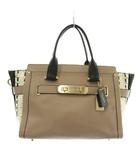 コーチ COACH スワッガー キャリーオール ハンドバッグ ショルダー 2WAY レザー パイソン型押し ロゴ ゴールド金具 ベージュ 黒 ブラック 36496 /XZ ■GY11