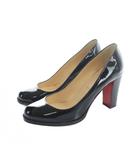 クリスチャンルブタン Christian louboutin パンプス チャンキーヒール エナメル ロゴ 38 25cm 黒 ブラック ■GY18 /MQ