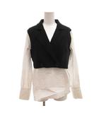 アメリヴィンテージ Ameri VINTAGE シャツ ブラウス 長袖 ニットドッキング バイカラー 長袖 F 白 ホワイト 黒 ブラック /FF ■GY18