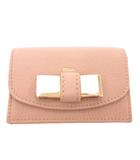 クロエ CHLOE カードケース 名刺入れ ピンクグレー リボン金具 シボ加工 レザー /JS ■GY18